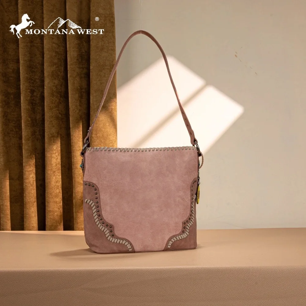 Montana West Embossed Collection Hobo Shoulder Bag Pink